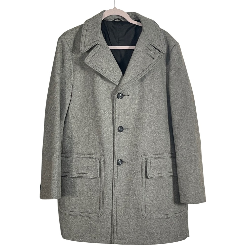 VTG Campus Studio One Wool Coat Gray Heavy Classic Overcoat Tailored‎ 42, thick